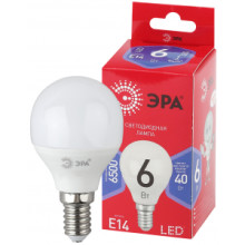 Лампочка светодиодная ЭРА RED LINE LED P45-6W-865-E14 R E14 6Вт шар холодный дневной свет