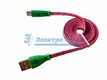USB кабель светящиеся разъемы для iPhone 5/6/7 моделей шнур шелк плоский1М розовый