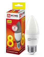 Лампа светодиодная LED-СВЕЧА-VC 8Вт 230В Е27 3000К 600Лм IN HOME