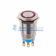 Кнопка  антивандальная Ø19 12В Фикс (5с) ON-OFF/OFF-ON подсв/красная  REXANT