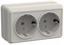 РСш22-3-ОКм Розетка 2местн. с з/к с защ. штор.16А откр.уст. ОКТАВА (кремовый)
