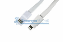 USB кабель для iPhone 5/6/7 моделей плоский силиконовый шнур, белый REXANT