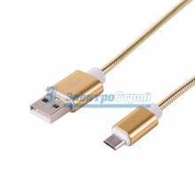 USB кабель microUSB, шнур в металлической оплетке, золотой