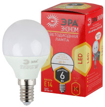 Лампа светодиодная Эра ECO LED P45-6W-827-E14 (диод, шар, 6Вт, тепл, E14)