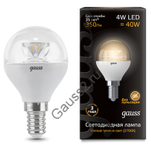 Лампа Gauss LED Globe Crystal Clear E14 4W 2700K 1/10/50