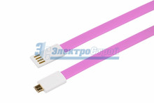 USB кабель microUSB, плоский силиконовый шнур, розовый REXANT