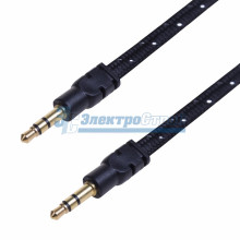 Аудио кабель AUX 3. 5 мм шнур плоский в тканевой оплетке 1M черный