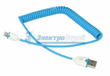 USB кабель для iPhone 5/6/7 моделей шнур спираль (усиленный) 1М синий