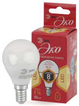 Лампа светодиодная Эра ECO LED P45-8W-827-E14 (диод, шар, 8Вт, тепл, E14)