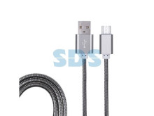 USB кабель microUSB, шнур в металлической оплетке, черный