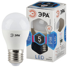 Лампочка светодиодная ЭРА STD LED P45-5W-840-E27 Е27 5Вт шар нейтральный белый свет