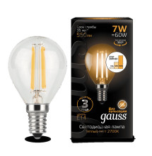 Лампа Gauss LED Filament Globe E14 7W 2700K step dimmable 1/10/50