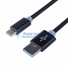 Шнур USB 3. 1 type C (male) - USB 2. 0 (male) в тканевой оплетке 1M черный REXANT