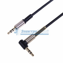 Аудио кабель 3,5 мм штекер-штекер угловой, металлические разъемы, 1М черный REXANT