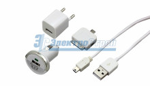 Комплект СЗУ, АЗУ, кабель miniUSB-USB, переходник microUSB, 30 pin , белый