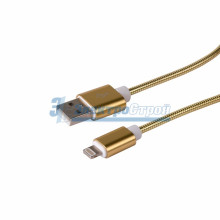 USB кабель для iPhone 5/6/7 моделей, шнур в металлической оплетке, золотой