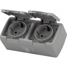 Розетка Intro Atlantic 5-204-03 двойная с заземлением 2х2P+E Schuko шторки, 16А-250В, IP54, открытой