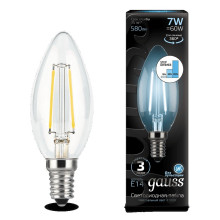 Лампа Gauss LED Filament Candle E14 7W 4100К step dimmable 1/10/50