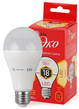 Лампы СВЕТОДИОДНЫЕ ЭКО ECO LED A65-18W-827-E27  ЭРА (диод, груша, 18Вт, тепл, E27)