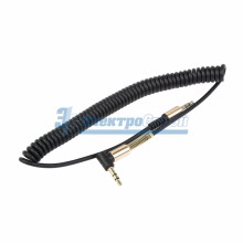 Аудио кабель 3,5 мм штекер-штекер угловой, металлические разъемы шнур спираль, 1М черный