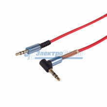 Аудио кабель 3,5 мм штекер-штекер угловой, металлические разъемы, 2М красный