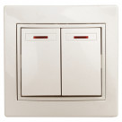 1-105-02  Intro Выключатель двойной с подсветкой, 10А-250В, IP20, СУ, Plano, сл.кость
