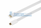 USB кабель microUSB, плоский силиконовый шнур, белый REXANT