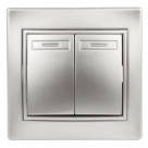 1-104-03  Intro Выключатель двойной, 10А-250В, IP20, СУ, Plano, алюминий