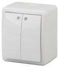 11-1405-01  ЭРА Выключатель двойной с подсветкой IP54, 10АХ-250В, ОУ, Эра Эксперт, белый