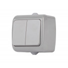 Выключатель Intro Atlantic 5-104-03 двойной, 10А-250В, IP54, открытой установки, серый