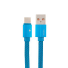 Шнур USB 3.1 Type-C (male) - USB 2.0 (male) FAST CHARGE в тканевой оплетке плоский 1M синий