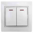 1Э-105-01  Intro Выключатель двойной с подсветкой, 10А-250В, СУ, б.л., Plano, белый